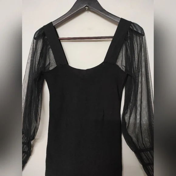 MNG Black Puffed Mesh Sleeve Top - Picture 6 of 12